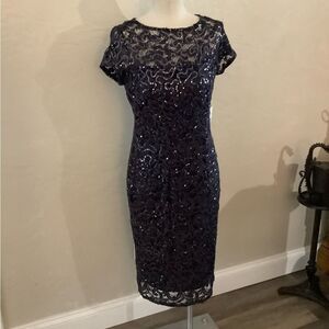 Elegant Marina Navy Lace Dress Sz Small